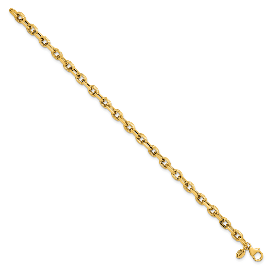 14k Polished and Textured 4.9mm Fancy Cable Link 7.5 inch Bracelet