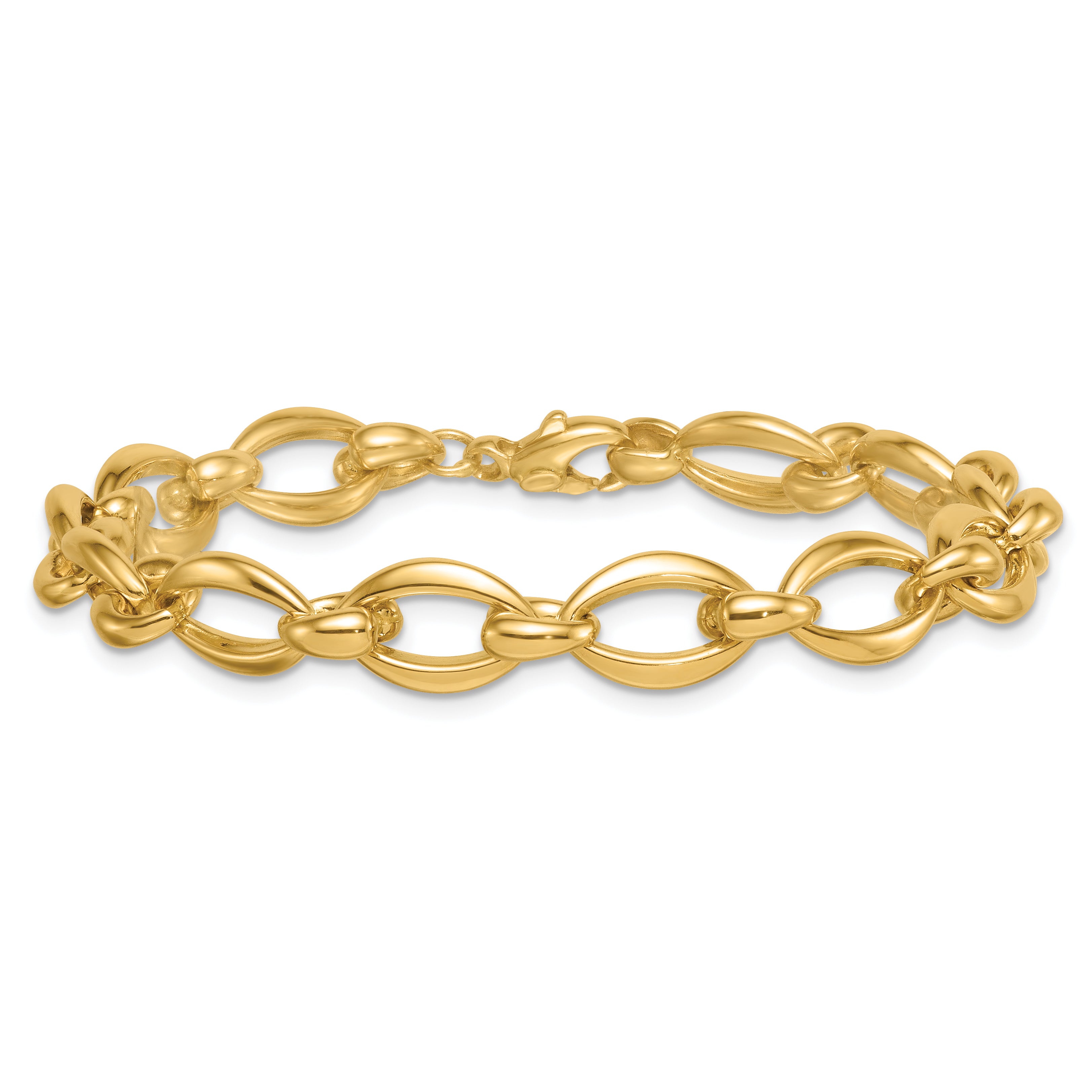 14k Polished 8.75mm Round and Oval Fancy Link 7.5 inch Bracelet