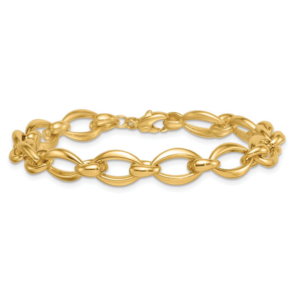 14k Polished 8.75mm Round and Oval Fancy Link 7.5 inch Bracelet