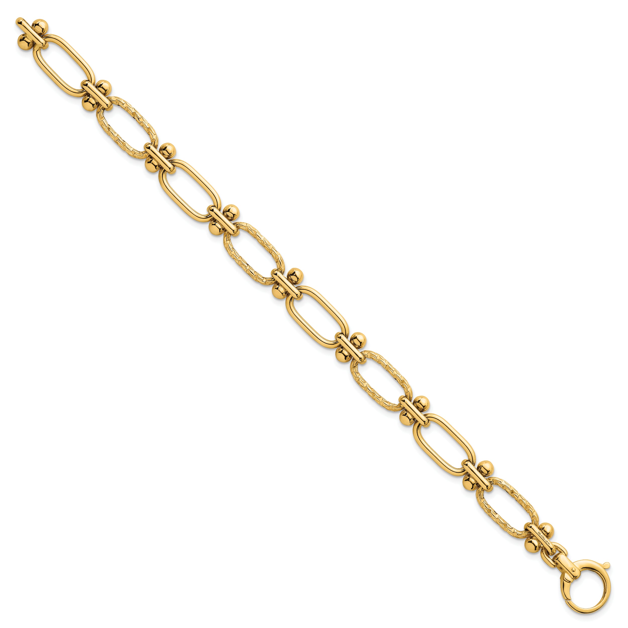 14k Polished 9mm Lightweight Oval Textured Fancy Link 8 inch Bracelet