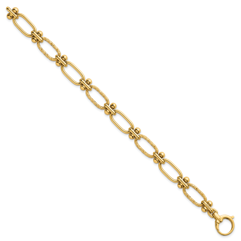 14k Polished 9mm Lightweight Oval Textured Fancy Link 8 inch Bracelet