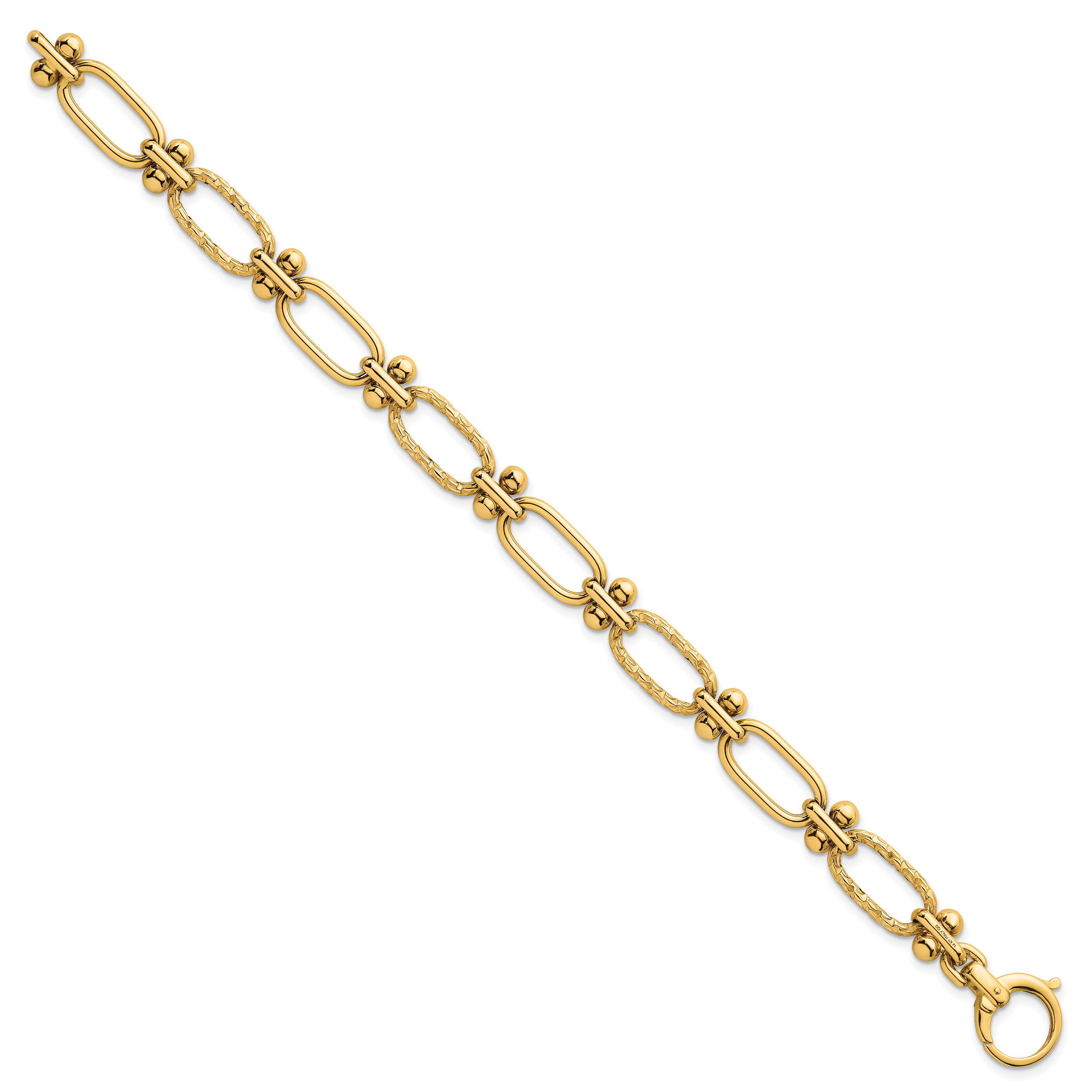 14k Polished 9mm Lightweight Oval Textured Fancy Link 8 inch Bracelet