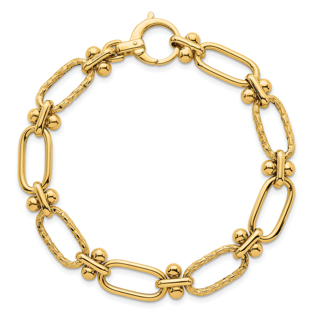 14k Polished 9mm Lightweight Oval Textured Fancy Link 8 inch Bracelet
