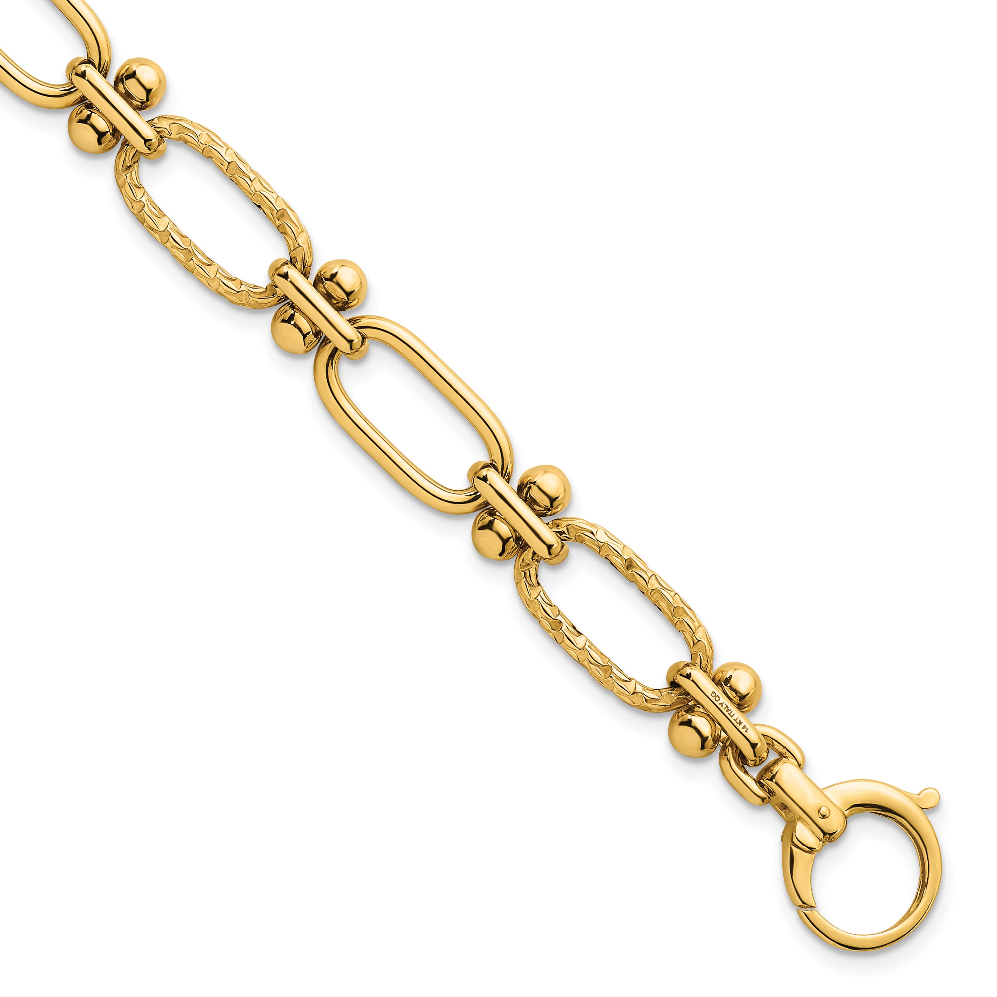 14k Polished 9mm Lightweight Oval Textured Fancy Link 8 inch Bracelet