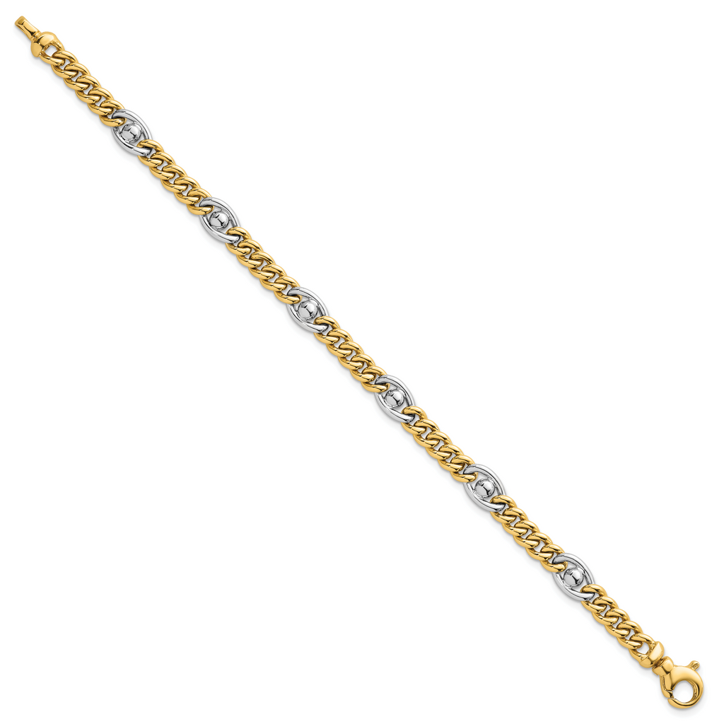 14k Two-tone Polished 7.1mm Fancy Curb/Anchor Chain 7.5 inch Bracelet