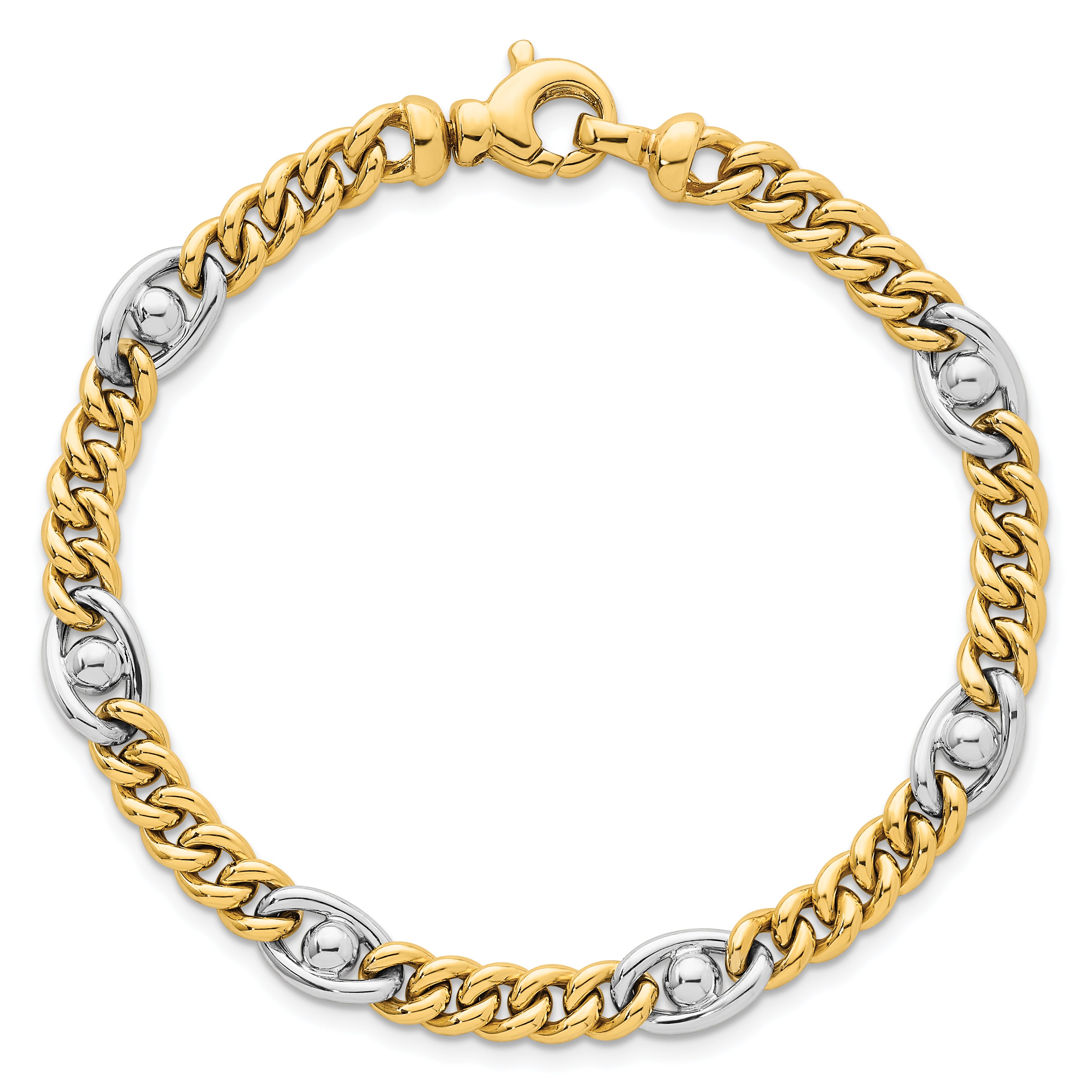14k Two-tone Polished 7.1mm Fancy Curb/Anchor Chain 7.5 inch Bracelet
