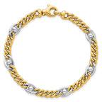 14k Two-tone Polished 7.1mm Fancy Curb/Anchor Chain 7.5 inch Bracelet