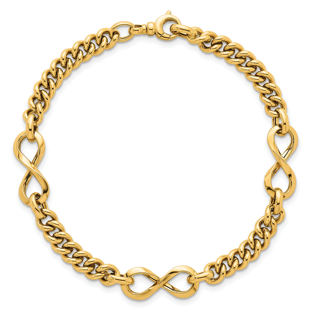 14k Polished 8mm Lightweight Fancy Infinity Link and Chain 8 inch Bracelet