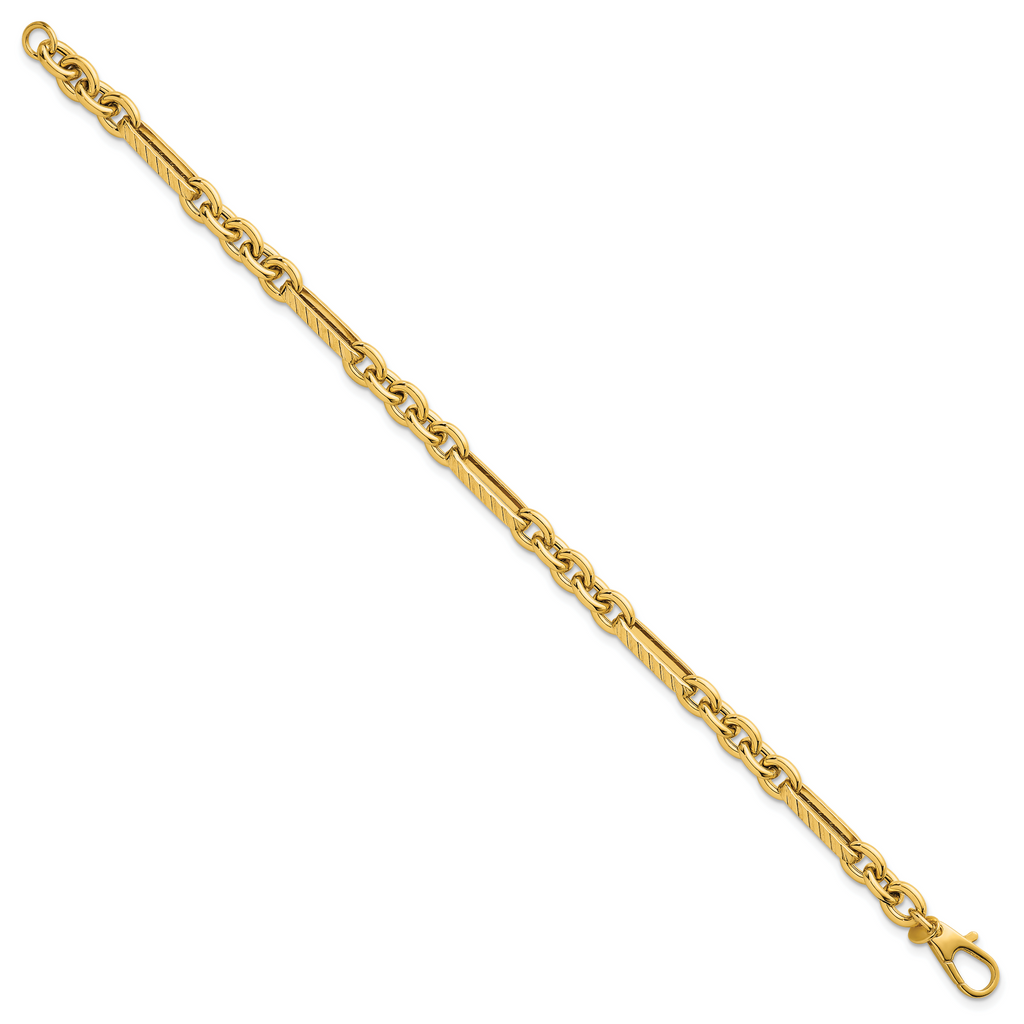 14k Polished and Textured 4.9mm Oval and Round Link 7.5 inch Bracelet