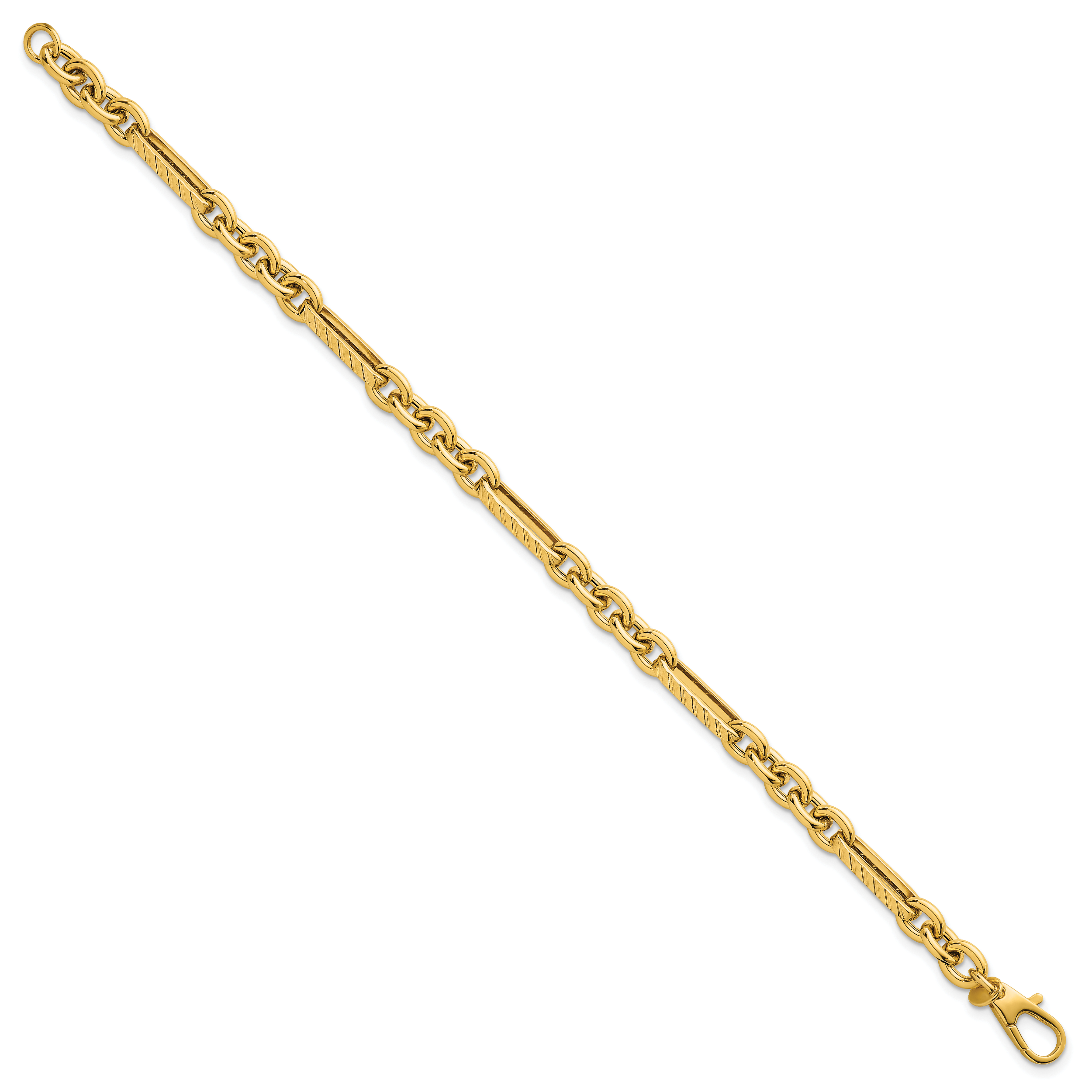 14k Polished and Textured 4.9mm Oval and Round Link 7.5 inch Bracelet
