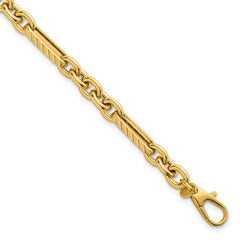 14k Polished and Textured 4.9mm Oval and Round Link 7.5 inch Bracelet