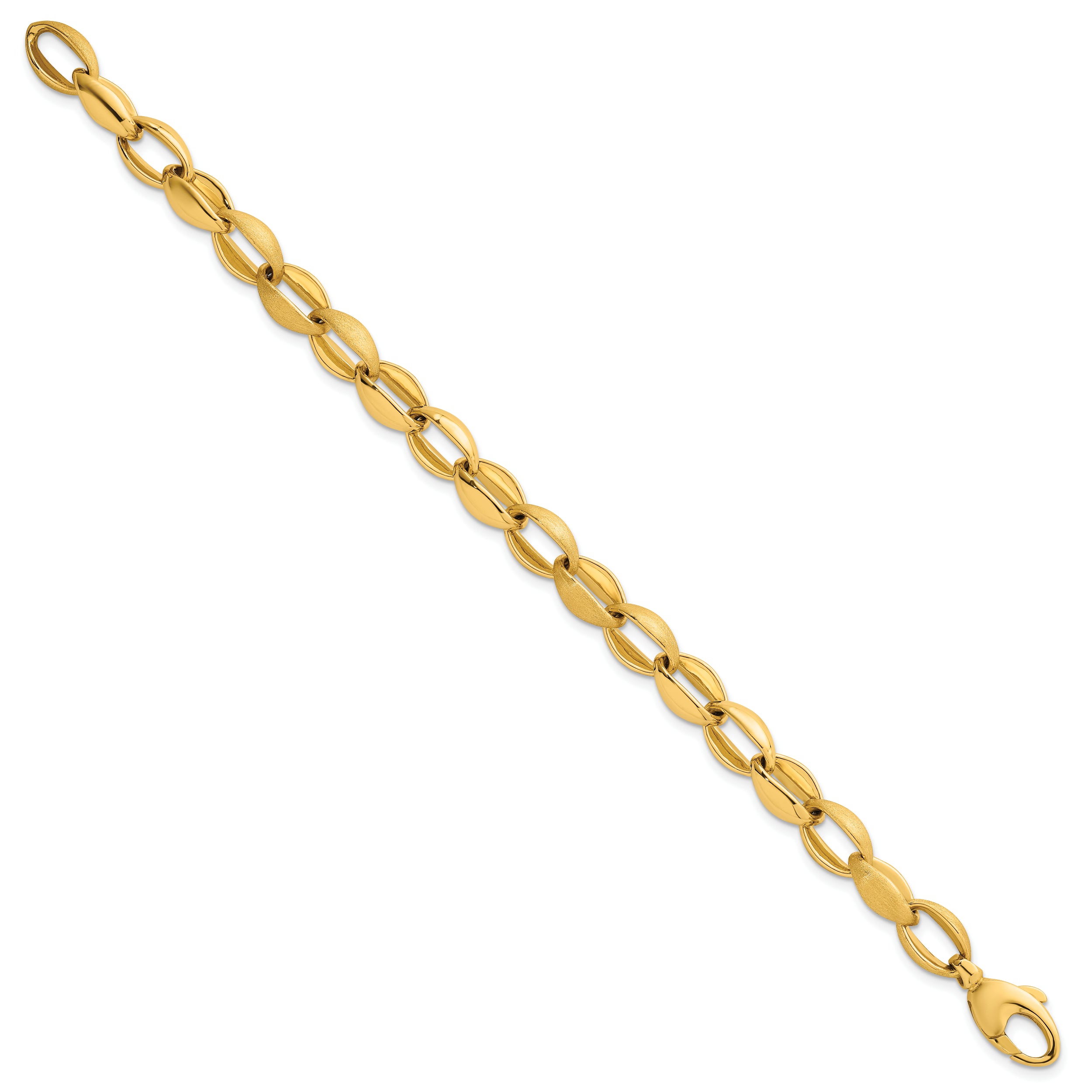 14k Polished And Brushed 8.1mm Fancy Oval Cable Link 7.25 inch Bracelet
