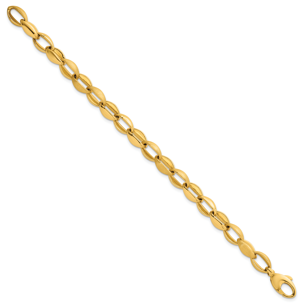 14k Polished And Brushed 8.1mm Fancy Oval Cable Link 7.25 inch Bracelet