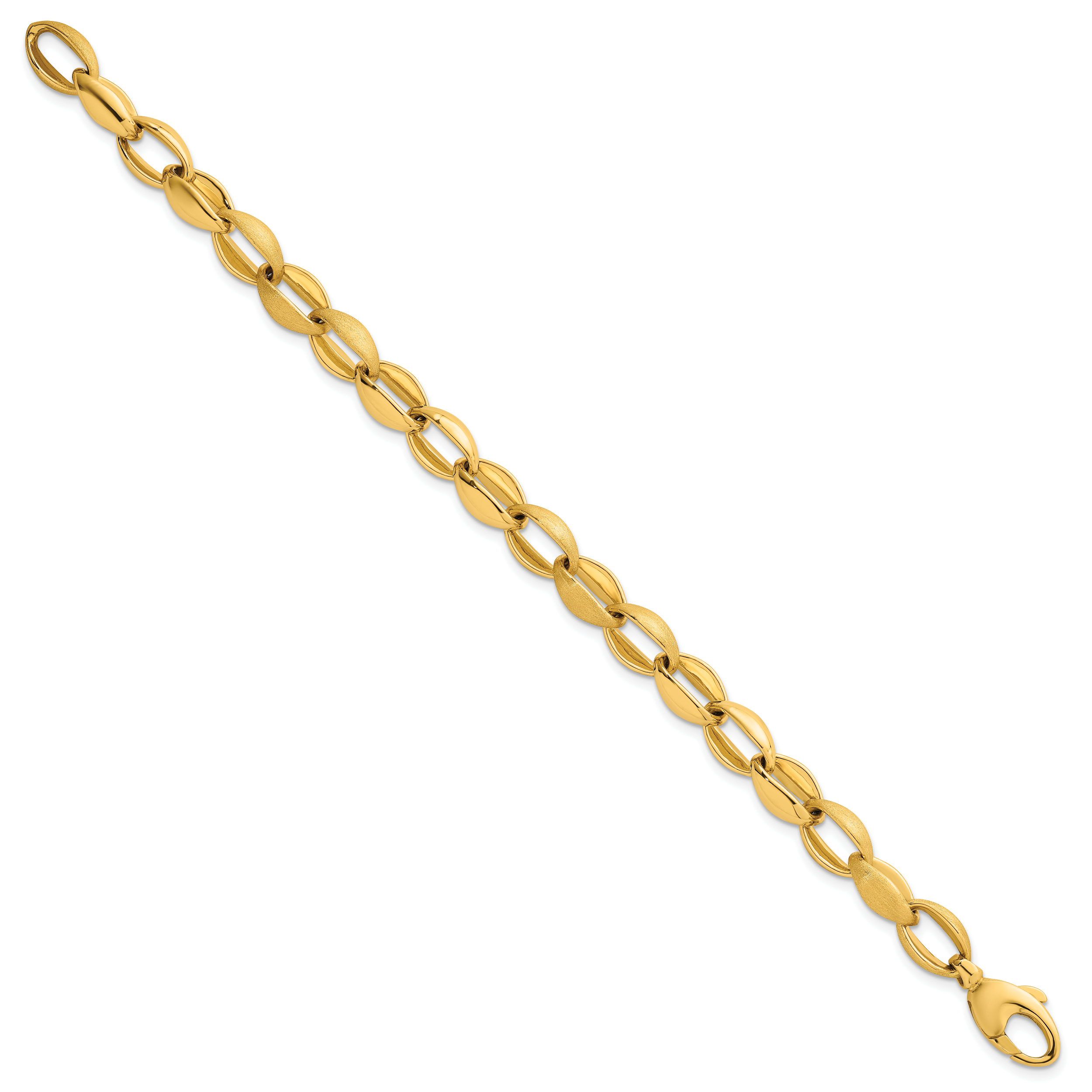 14k Polished And Brushed 8.1mm Fancy Oval Cable Link 7.25 inch Bracelet