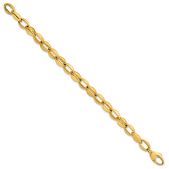 14k Polished And Brushed 8.1mm Fancy Oval Cable Link 7.25 inch Bracelet