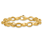 14k Polished And Brushed 8.1mm Fancy Oval Cable Link 7.25 inch Bracelet