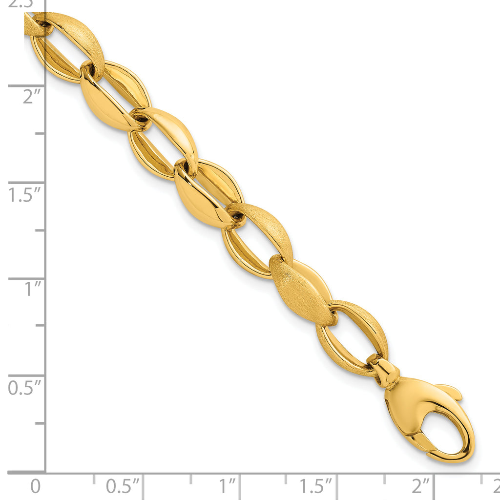 14k Polished And Brushed 8.1mm Fancy Oval Cable Link 7.25 inch Bracelet