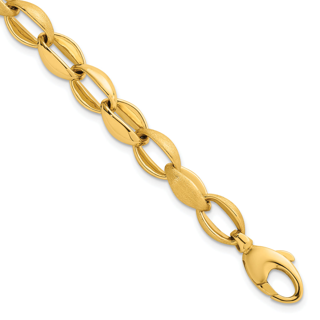 14k Polished And Brushed 8.1mm Fancy Oval Cable Link 7.25 inch Bracelet