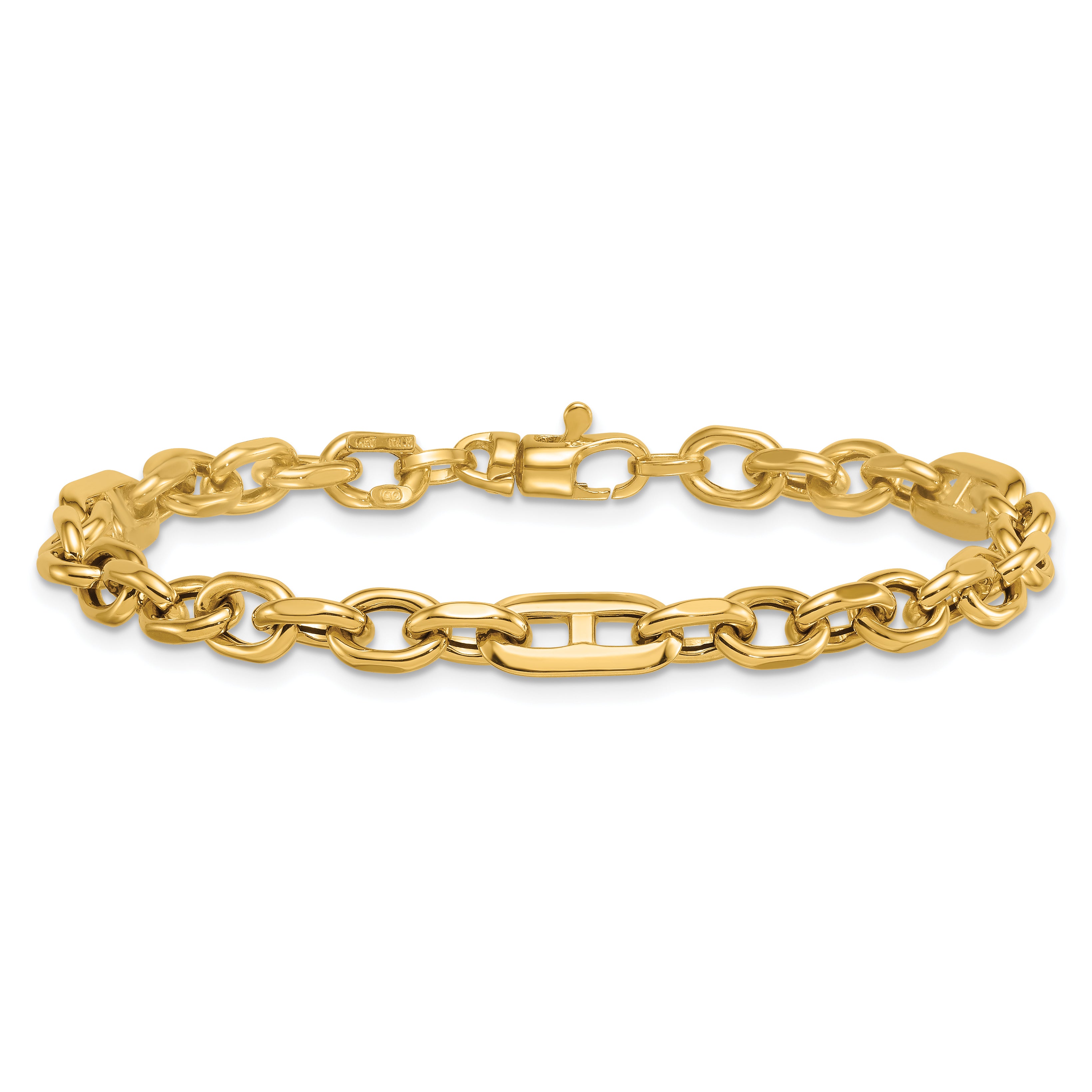 14k Polished 5.7mm Oval and Anchor Link 7.5 inch Bracelet