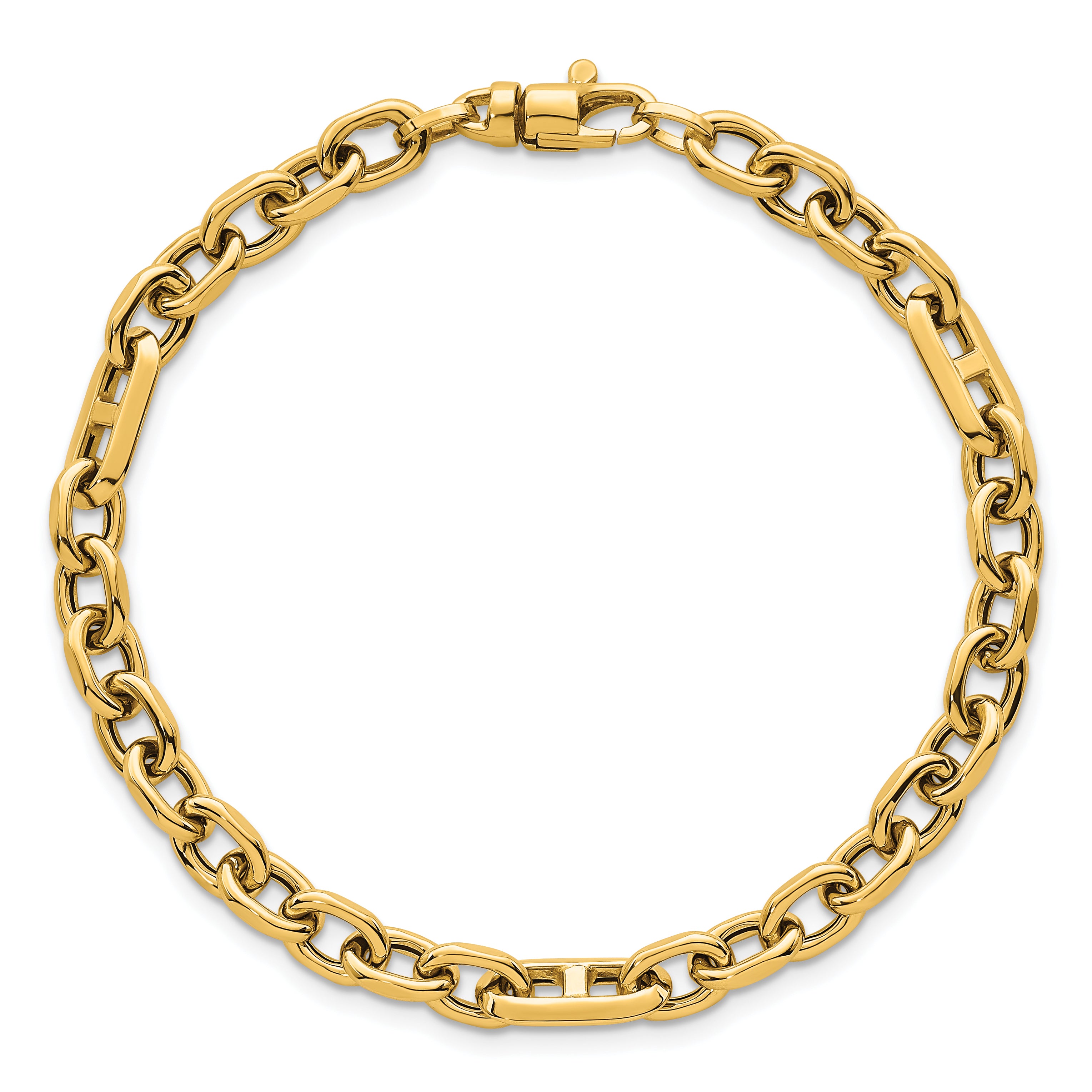 14k Polished 5.7mm Oval and Anchor Link 7.5 inch Bracelet