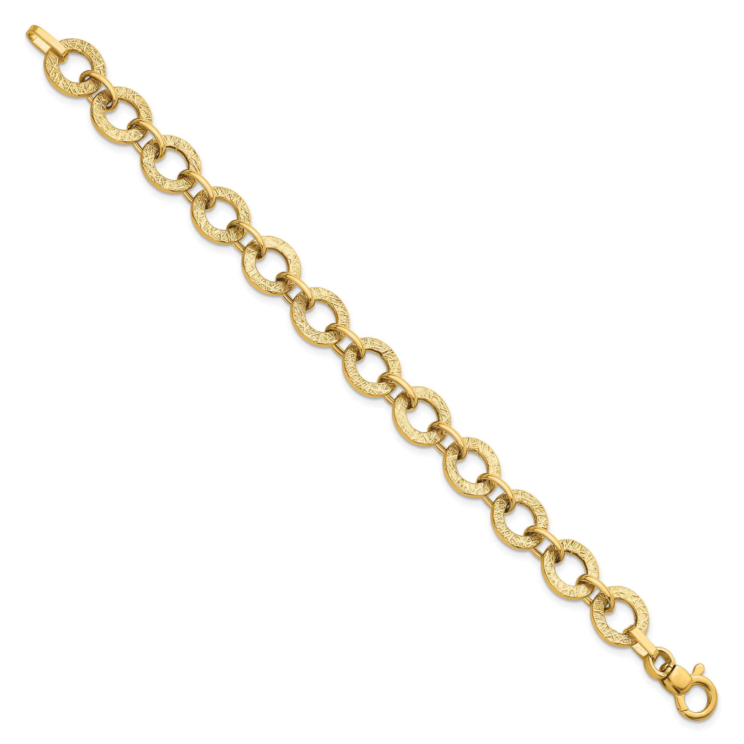 14K Polished and Textured 12mm Fancy Round Link 7 inch Bracelet Secondary image
