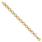 14K Polished and Textured 12mm Fancy Round Link 7 inch Bracelet