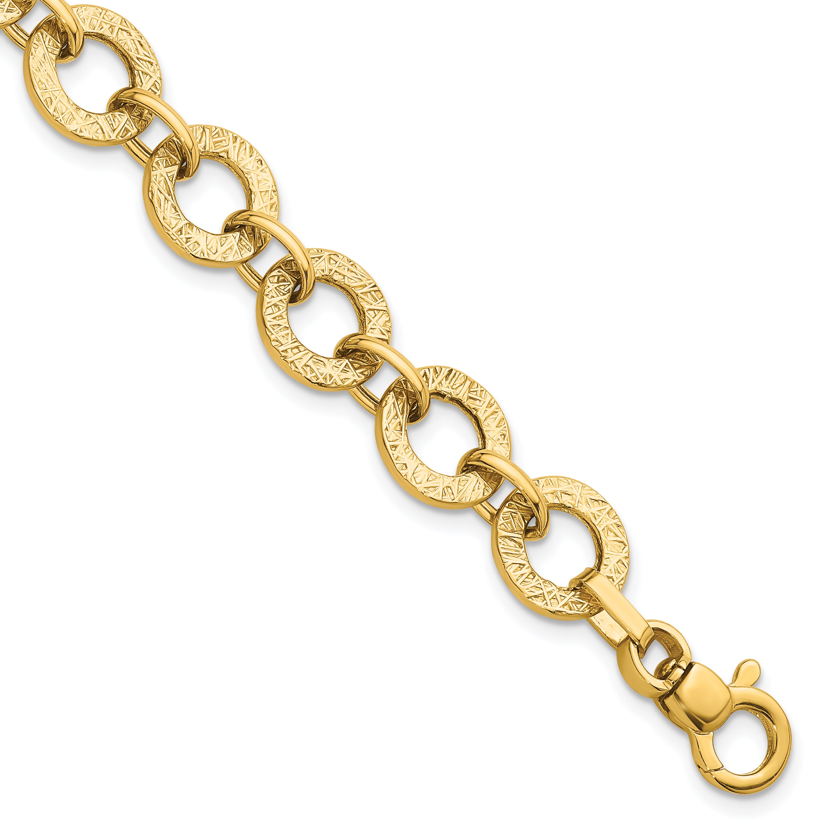14K Polished and Textured 12mm Fancy Round Link 7 inch Bracelet Main image