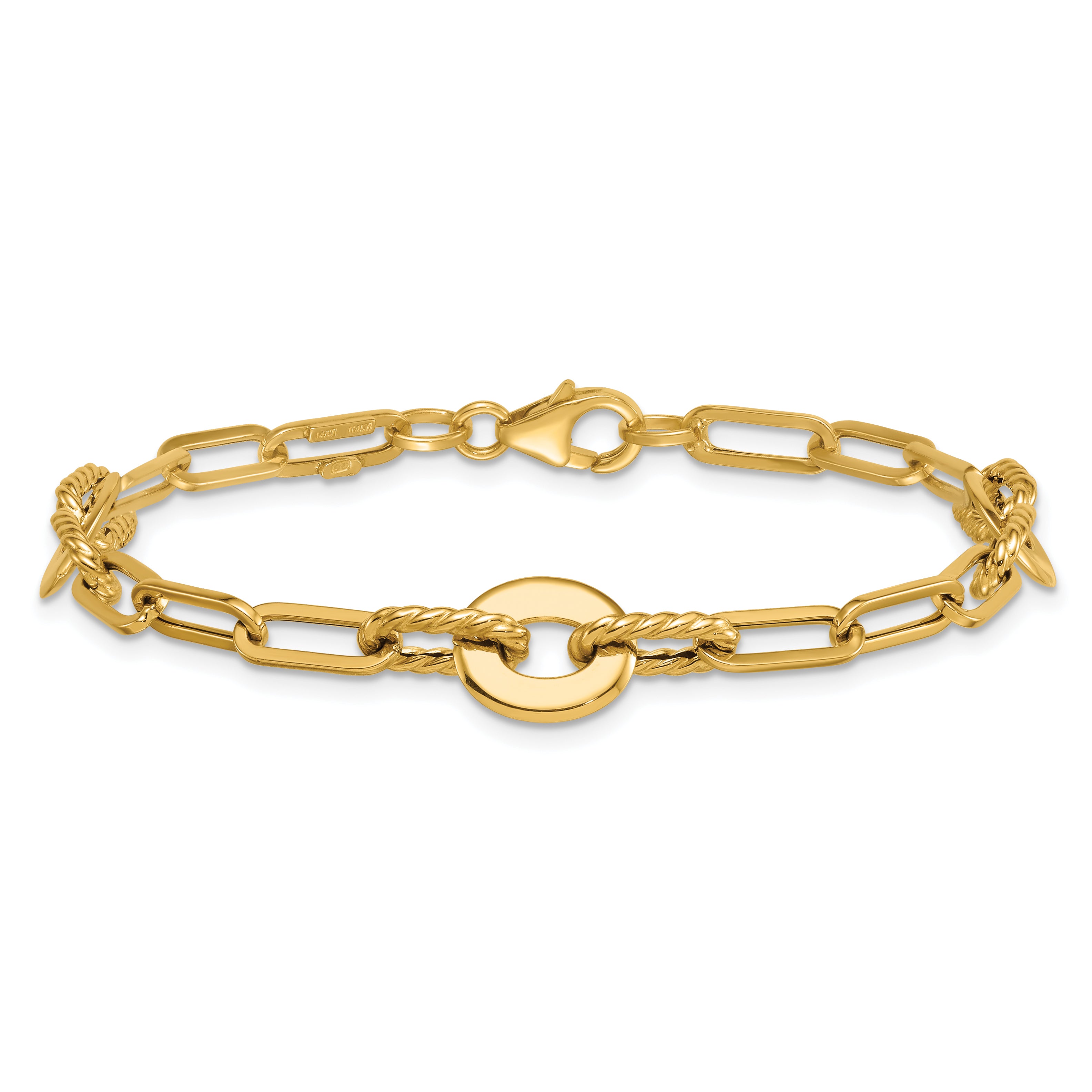 14k Polished and Twisted 9.2mm Open Link 7.5 inch Bracelet
