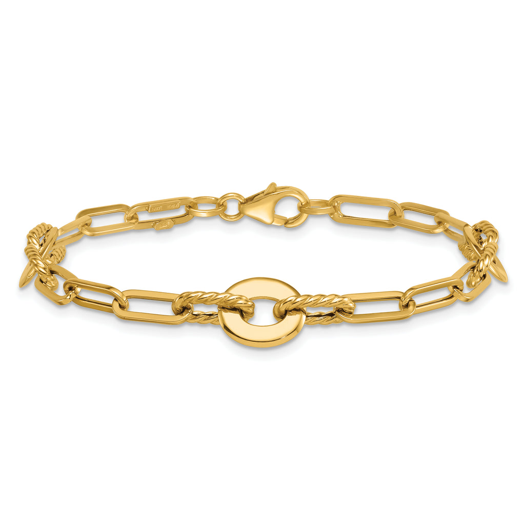 14k Polished and Twisted 9.2mm Open Link 7.5 inch Bracelet