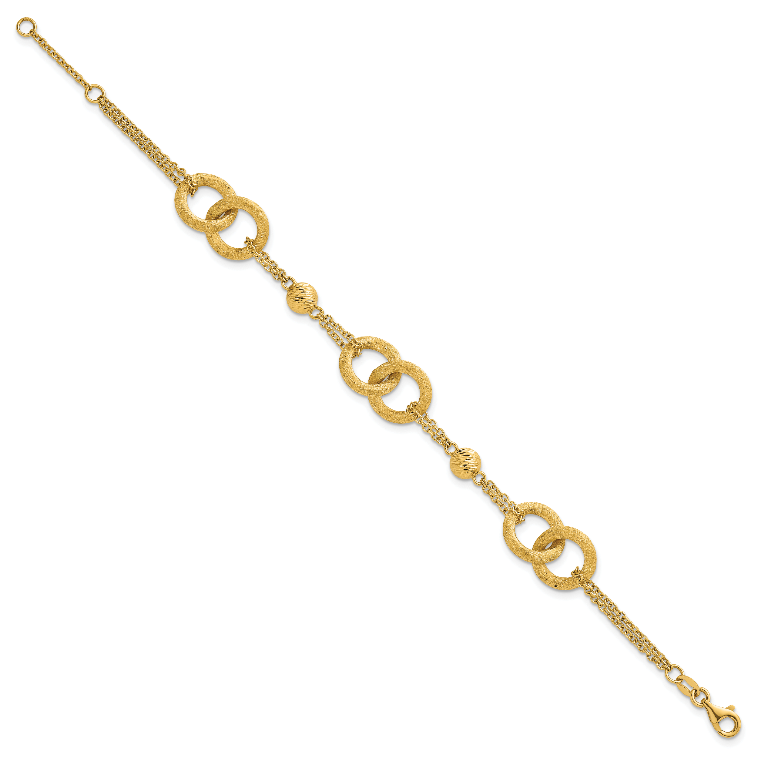 14k Polished And Brushed Double Loop and Chain 6.75 inch Bracelet with 0.75 inch Extender Secondary image