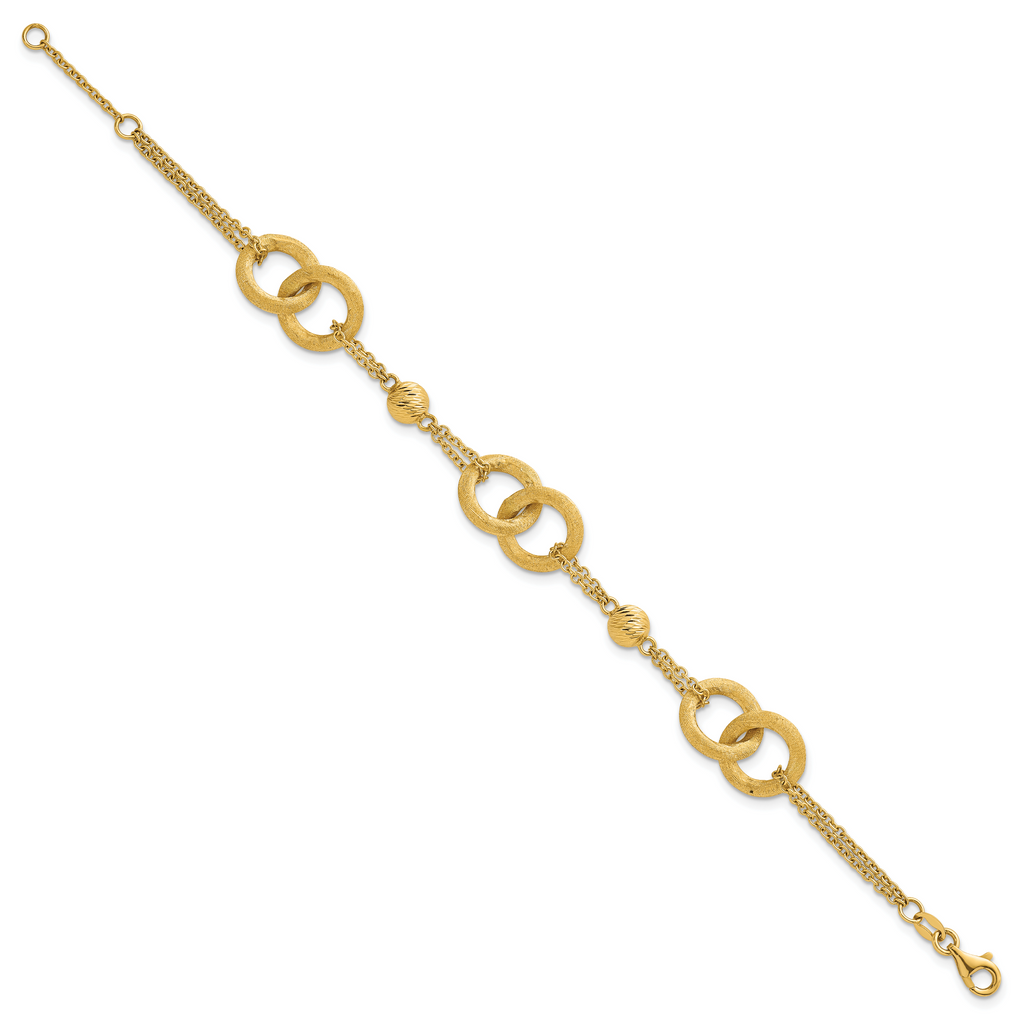 14k Polished And Brushed Double Loop and Chain 6.75 inch Bracelet with 0.75 inch Extender