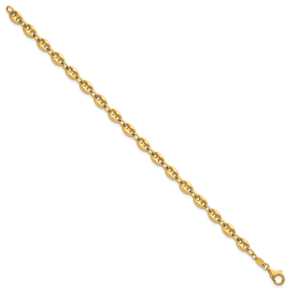 14K Polished 5.6mm Puffed Anchor/Mariner Link 7.5 inch Bracelet