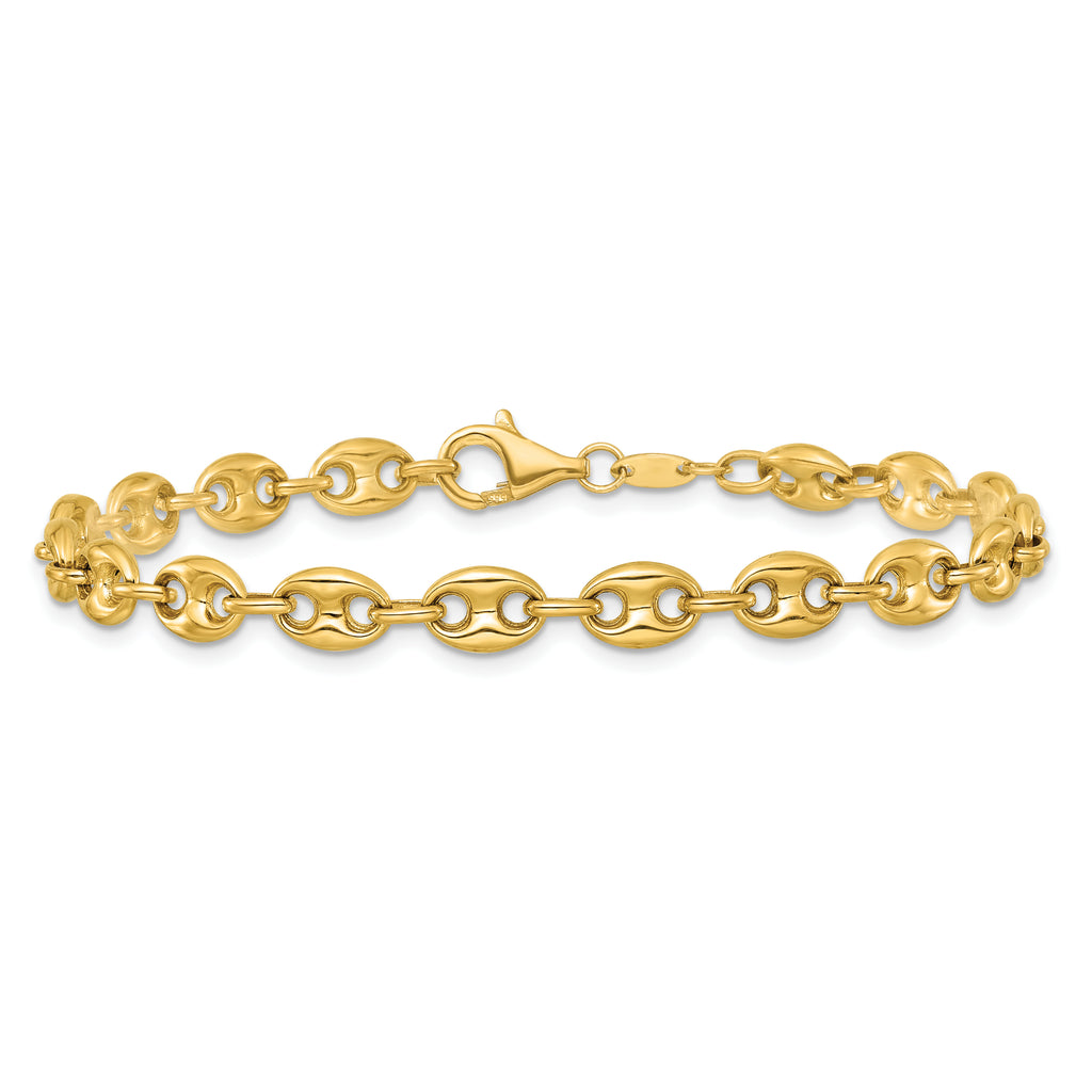 14K Polished 5.6mm Puffed Anchor/Mariner Link 7.5 inch Bracelet