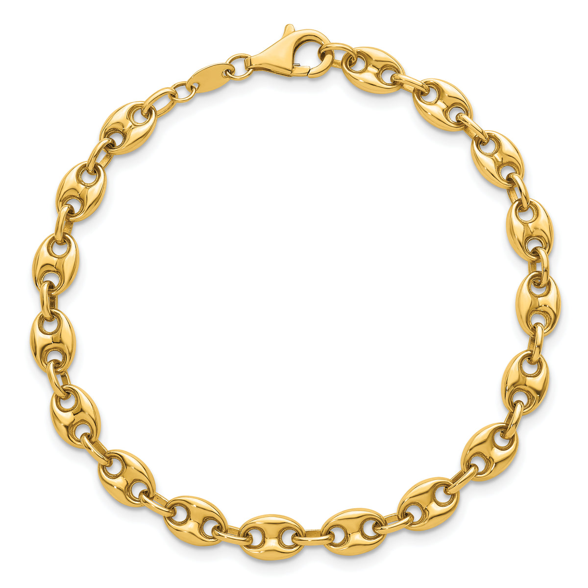 14K Polished 5.6mm Puffed Anchor/Mariner Link 7.5 inch Bracelet