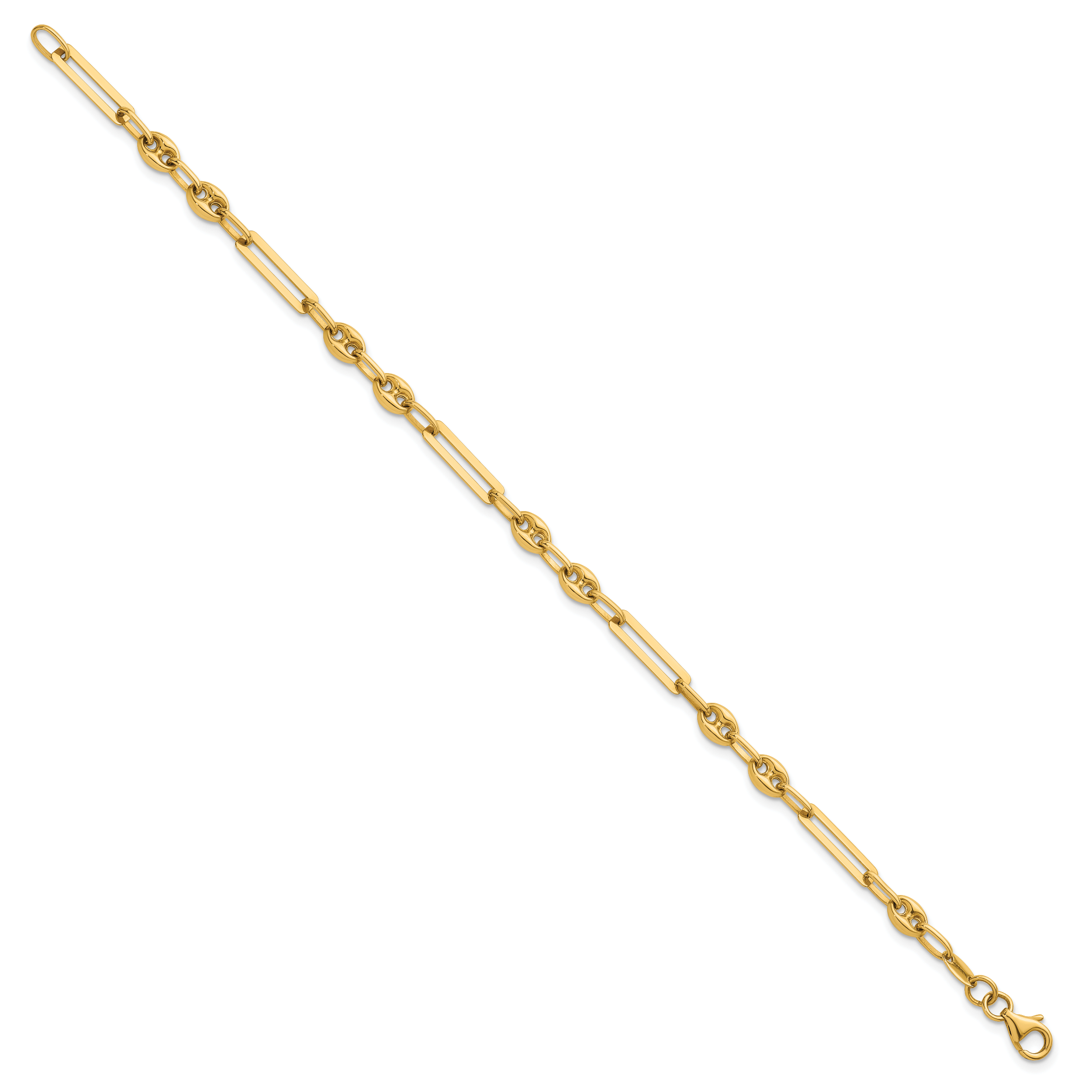 14K Polished 4mm Fancy Paperclip and Puffed Anchor/Mariner Link 7.5 inch Bracelet Secondary image