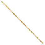 14K Polished 4mm Fancy Paperclip and Puffed Anchor/Mariner Link 7.5 inch Bracelet