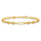 14K Polished 4mm Fancy Paperclip and Puffed Anchor/Mariner Link 7.5 inch Bracelet