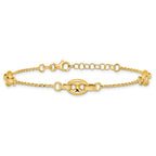 14K Polished and Textured 10.6mm Greek Key Etched Link 7.25 inch Bracelet Plus 1 inch Extender