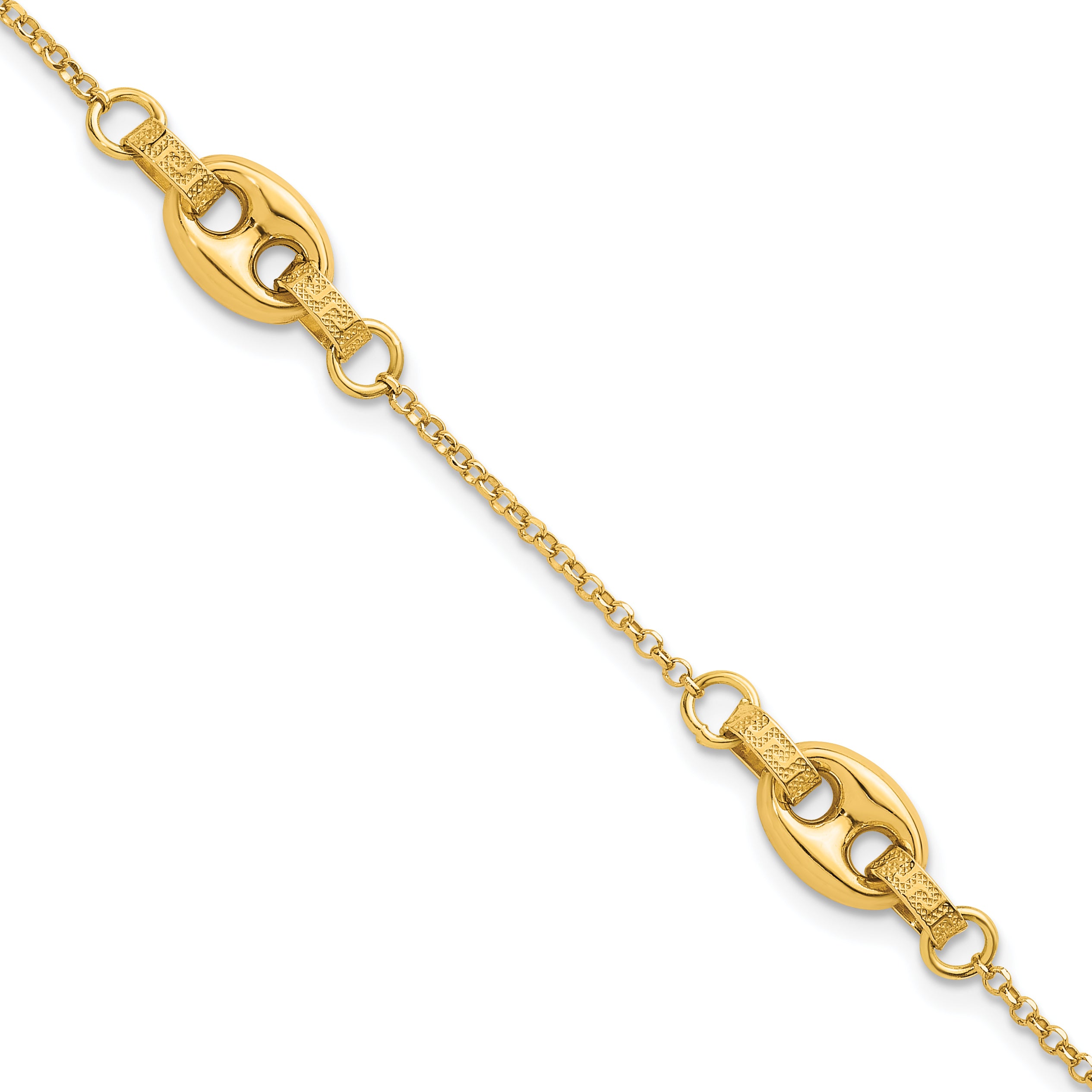 14K Polished and Textured 10.6mm Greek Key Etched Link 7.25 inch Bracelet Plus 1 inch Extender Main image