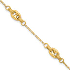 14K Polished and Textured 10.6mm Greek Key Etched Link 7.25 inch Bracelet Plus 1 inch Extender