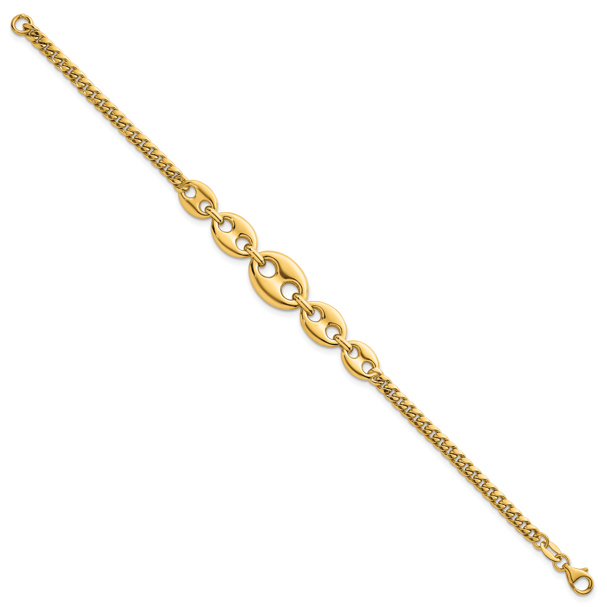 14k Polished Graduated Puffed Mariner and Curb Link 7 inch Bracelet Secondary image