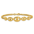 14k Polished Graduated Puffed Mariner and Curb Link 7 inch Bracelet