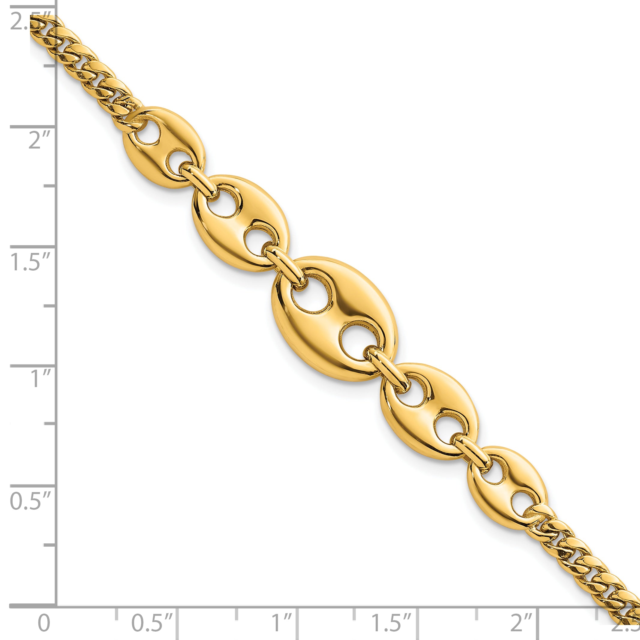 14k Polished Graduated Puffed Mariner and Curb Link 7 inch Bracelet