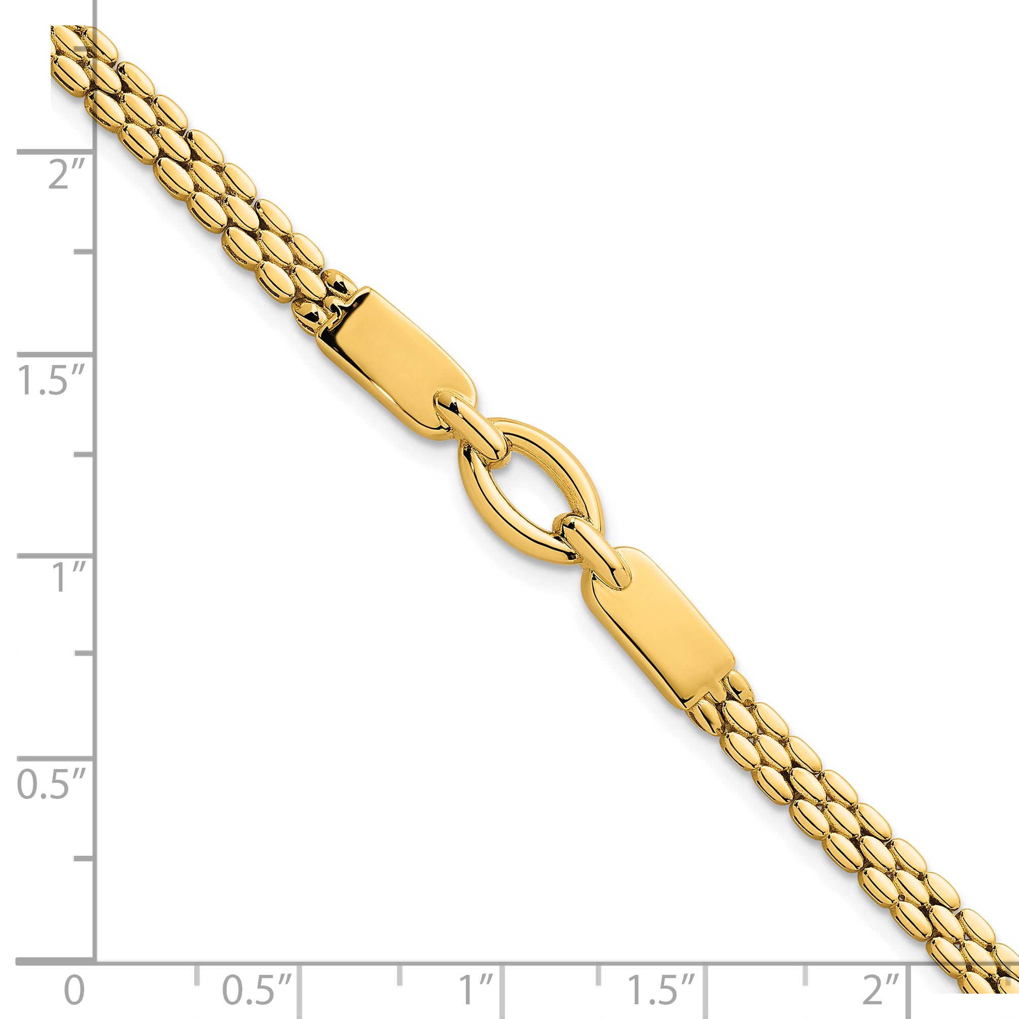 14k Polished Fancy Oval Center 7.5 inch Brick Link Bracelet