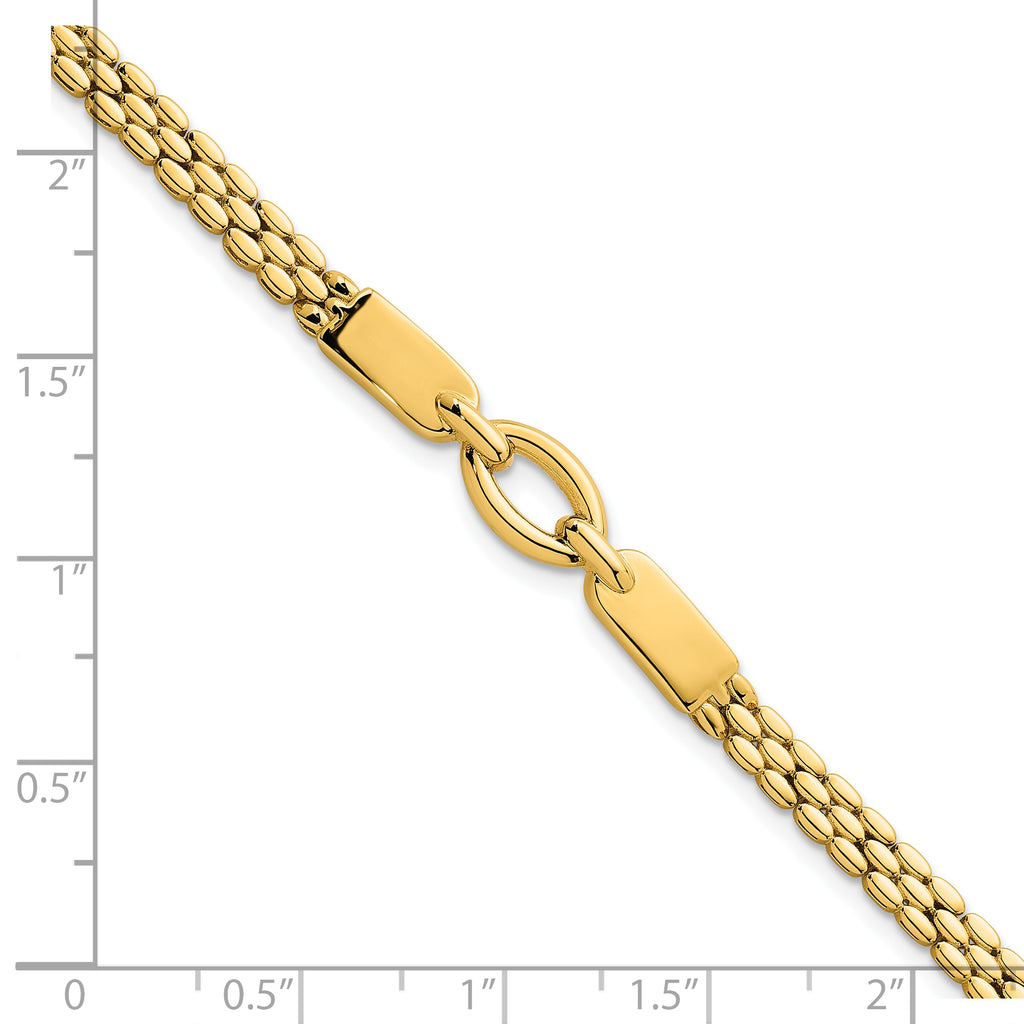 14k Polished Fancy Oval Center 7.5 inch Brick Link Bracelet