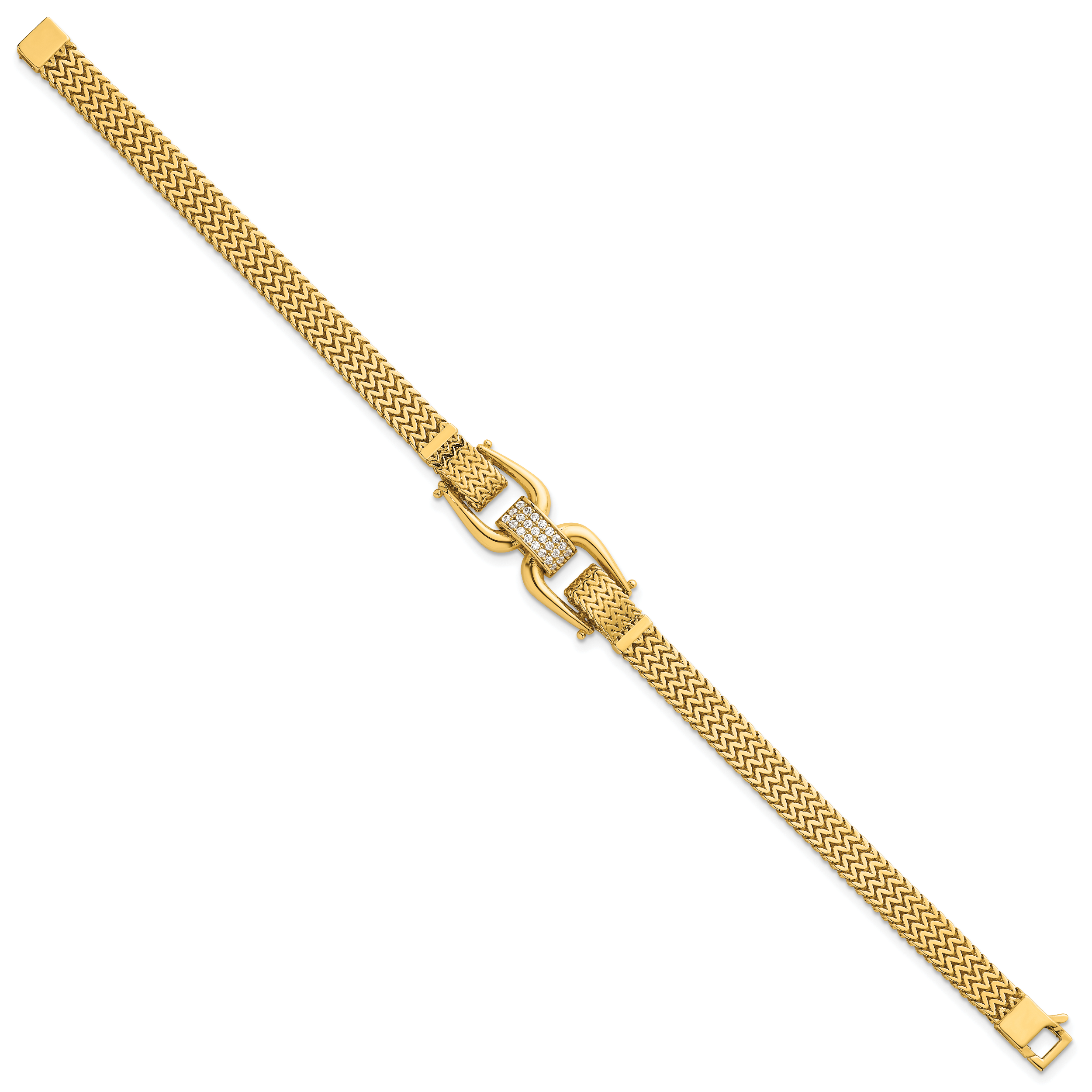 14k Polished CZ Center 7.5 inch Fancy Zig-Zag Link Bracelet Secondary image