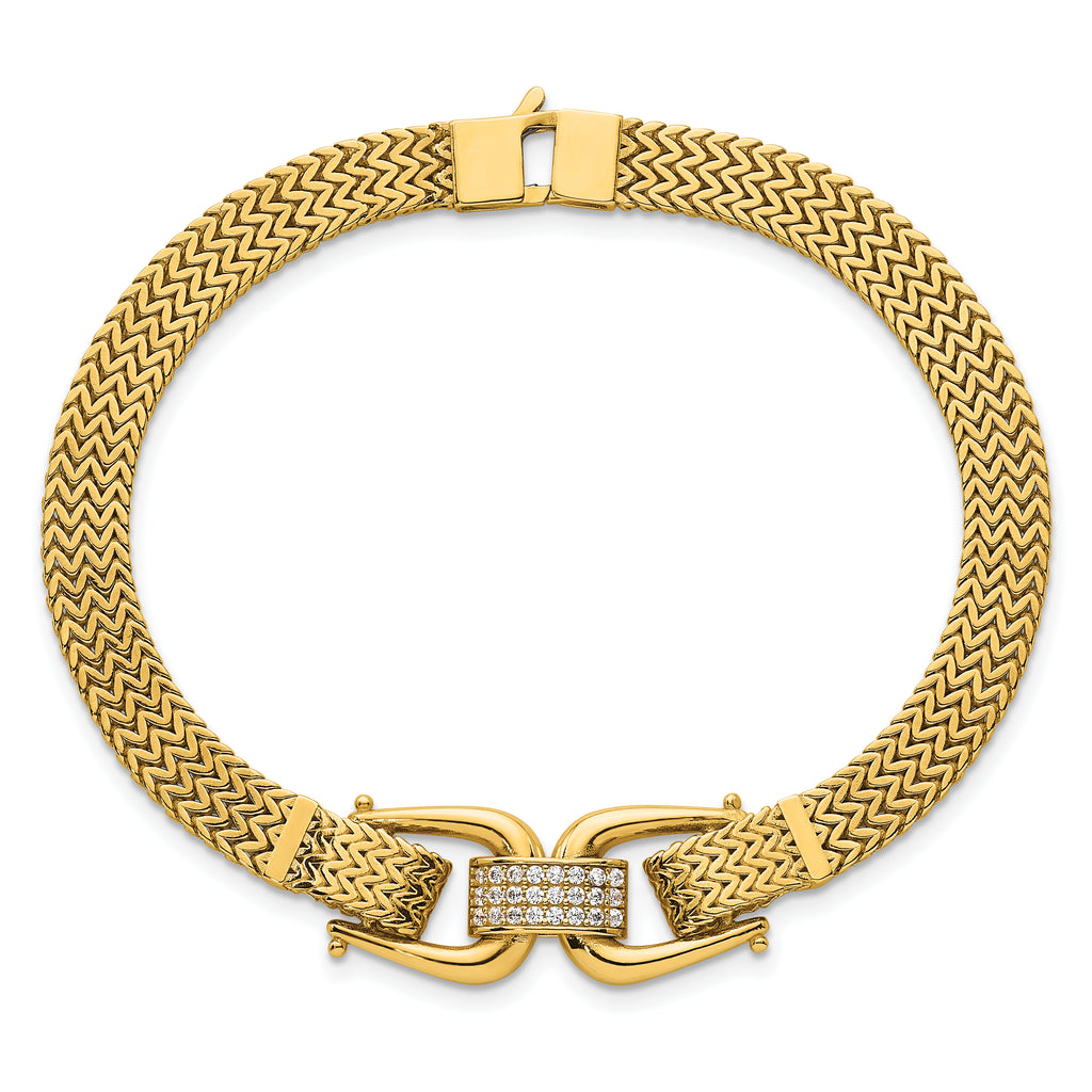 14k Polished CZ Center 7.5 inch Fancy Zig-Zag Link Bracelet