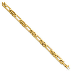 14k Polished and Textured 7.6mm Fancy Greek Key Design Oval Link 7.25 inch Bracelet