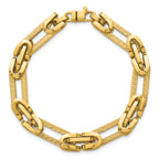 14k Polished and Textured 7.6mm Fancy Greek Key Design Oval Link 7.25 inch Bracelet
