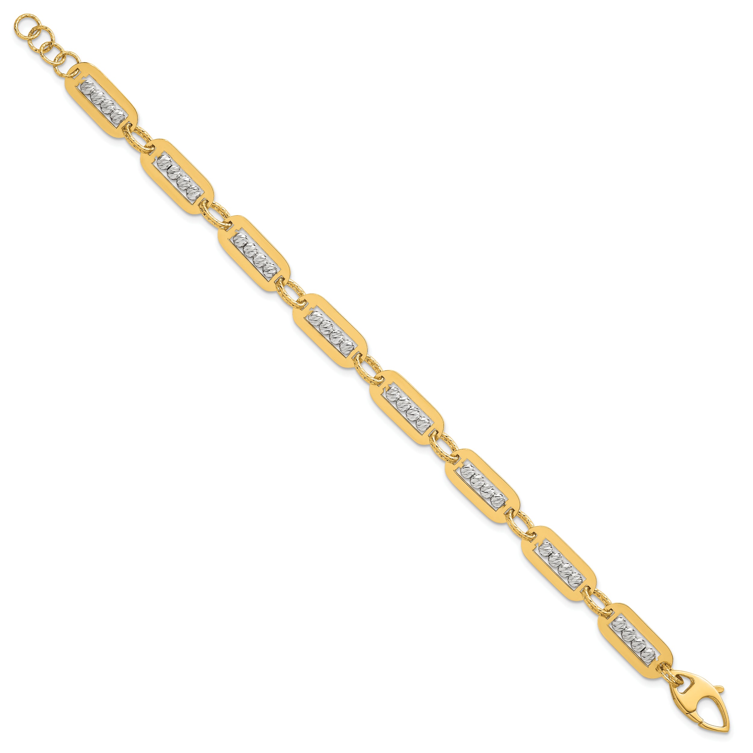 14K Two-Tone Polished Diamond-cut Bead 7.25 inch Bracelet Plus 0.5 inch Extender